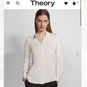 Theory Fitted Shirt in Silk Georgette - Ivory Size M